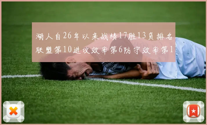 湖人自26年以来战绩17胜13负排名联盟第10进攻效率第6防守效率第16分析